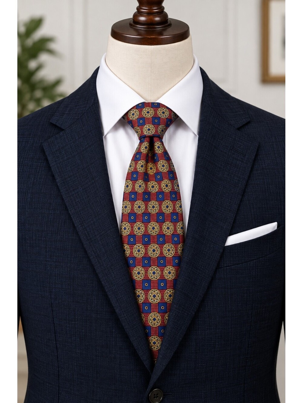 Robert Talbott Best of Class Men's Silk Tie Red Blue Geometric Pattern